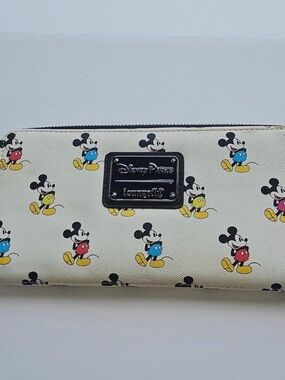 Loungefly Cream Mickey Mouse Allover Zip Wallet with Multicolor Details